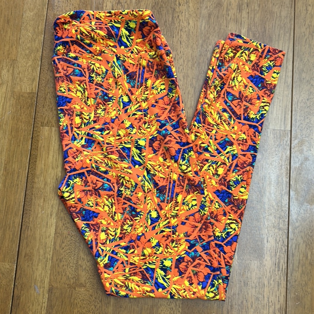 LEGGINGS TC Tall & Curvy LulaRoe Novelty Print NEW Floral Geometric Art Orange